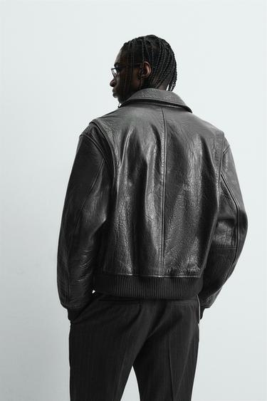 VESTE EN CUIR GRAVÉ - Noir de Zara - Image 2