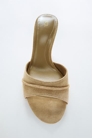 Zara LEATHER HEELED SANDALS - Sandy Brown