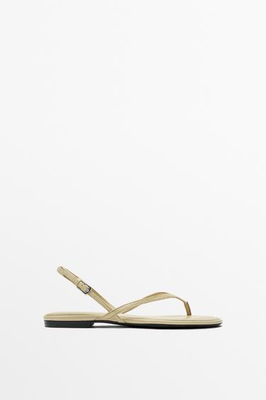 Zara Flat leather sandals - Ecru - Image 0