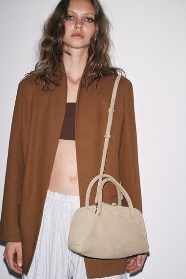 Zara SPLIT LEATHER BOWLING BAG - Ecru