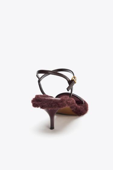 SANDALES À TALONS ET SEMELLE À EFFET FOURRURE - Bordeaux de Zara - Image 5