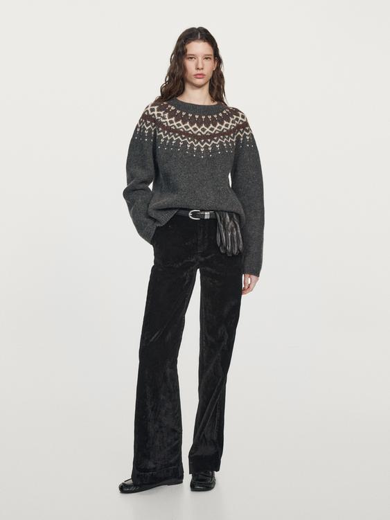 Wool jacquard knit sweater