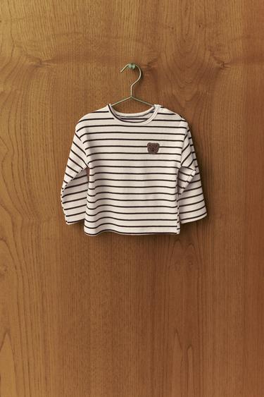 STRIPED BEAR T-SHIRT - Ecru / Brown by Zara