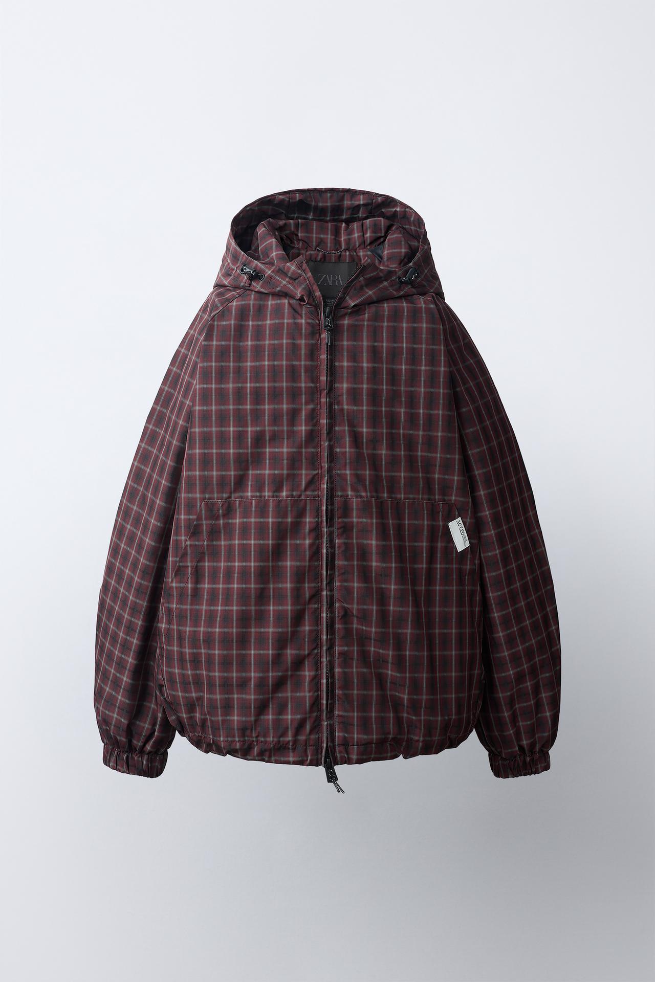 WATER-REPELLENT PLAID JACKET — Burgundy