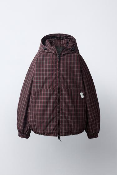 WATER-REPELLENT PLAID JACKET — Burgundy 2