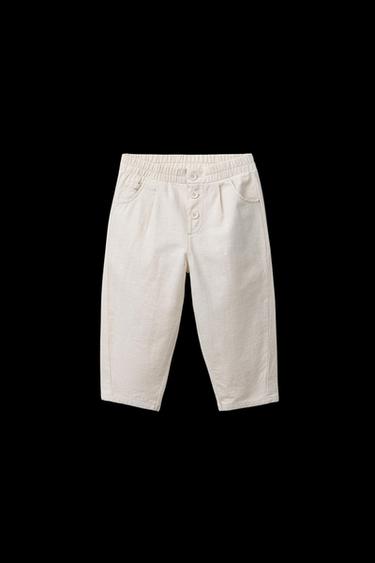 Zara LINEN BAGGY BUTTON PANTS - Mid-ecru - Image 0