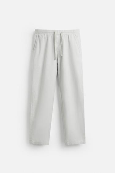 Zara RELAXED FIT COTTON LINEN PANTS - Pearl gray
