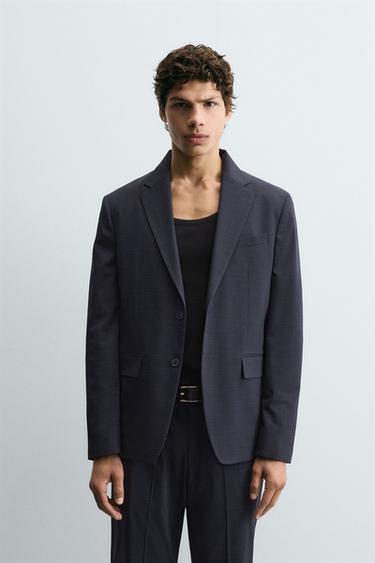 CHECK SUIT BLAZER - Navy blue by Zara