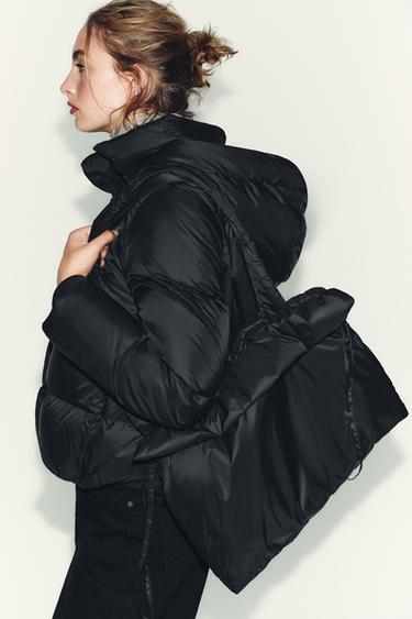 WATER REPELLENT WINDPROOF 후드 숏 패딩 코트 - Zara 블랙