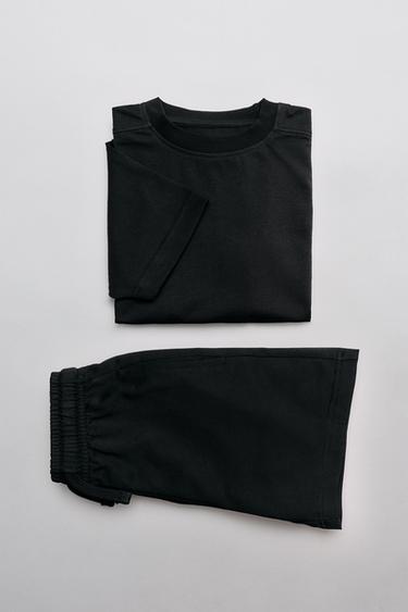 BASIC PLUSH T-SHIRT AND BERMUDA SHORTS SET - Black by Zara
