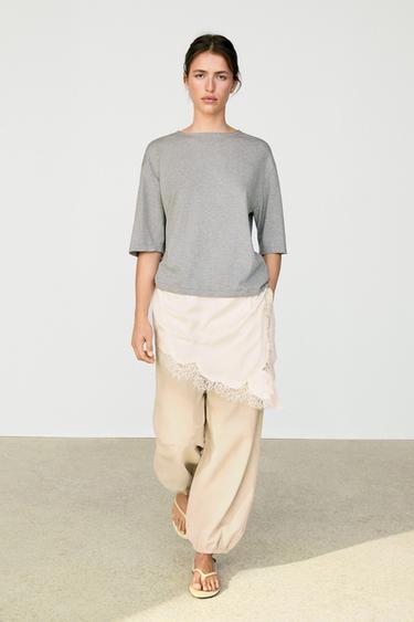 Zara Sweater with contrast lace detail - Mid-gray