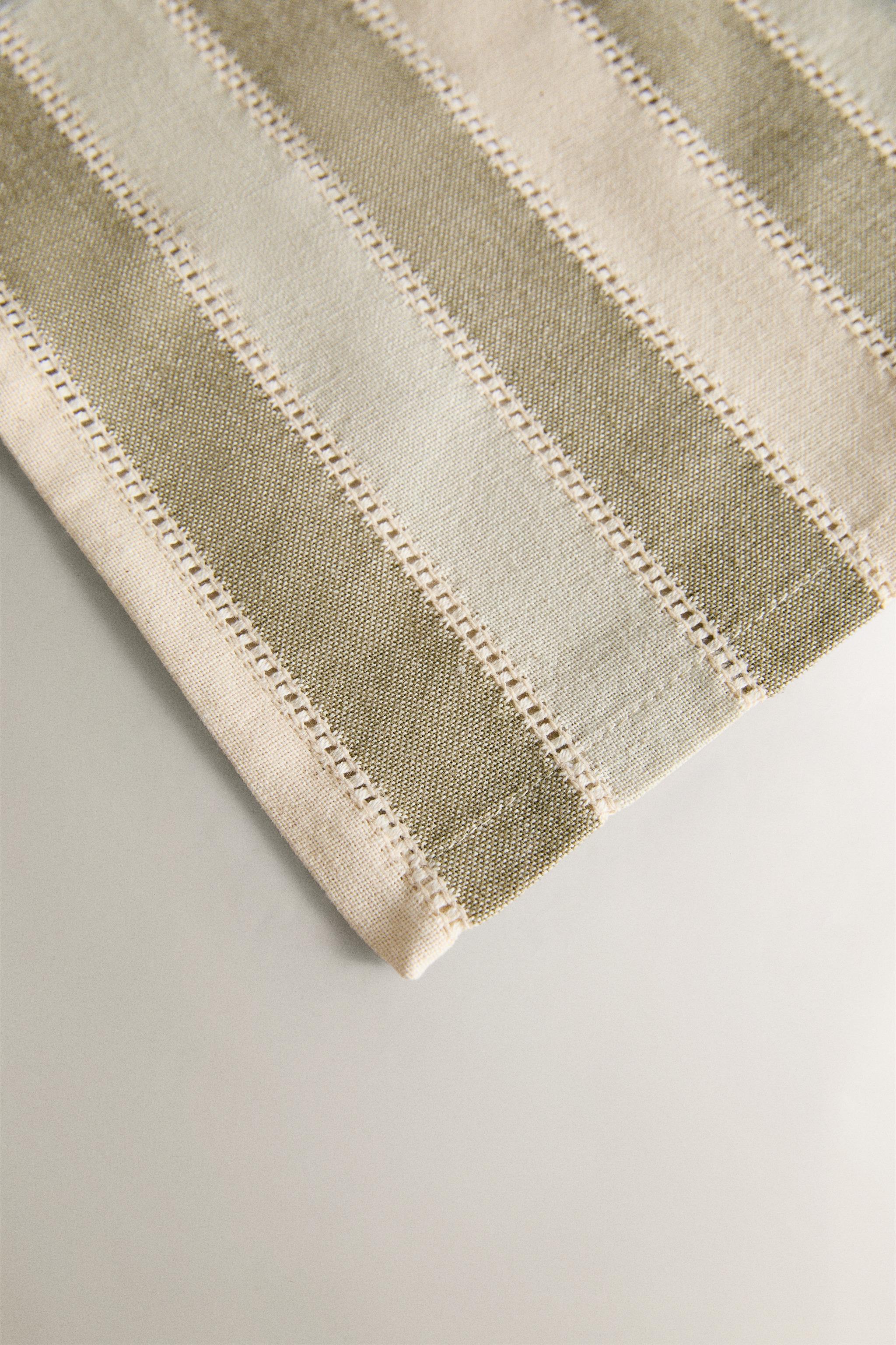 STRIPED TABLECLOTH WITH LACE INSERTS
