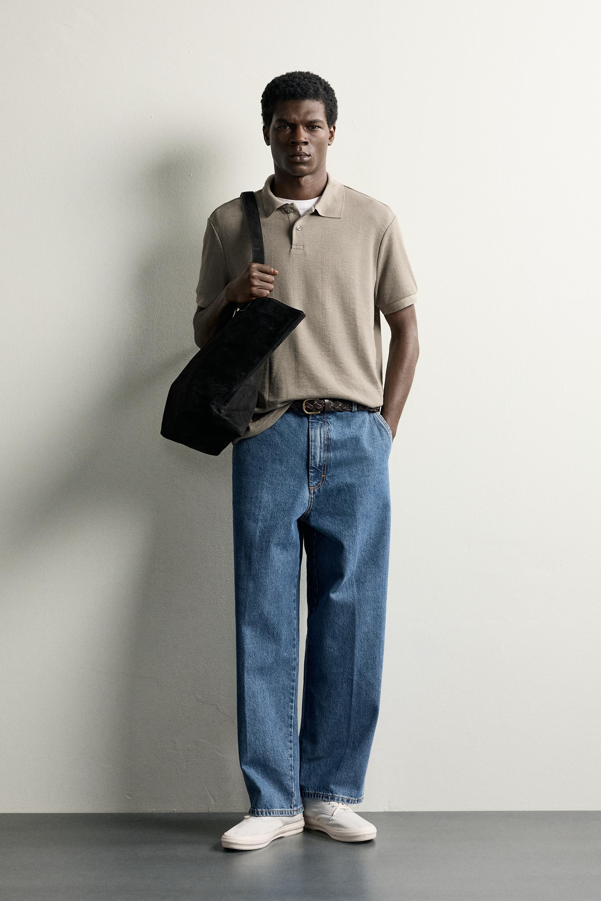 Zara ÇİZGİLİ JAKARLI REGULAR FIT POLO T-SHIRT