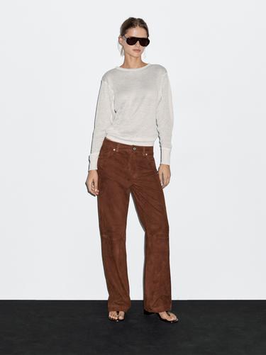 Pantalón piel ante - Teja de Zara