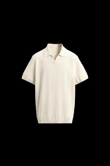 Zara KNIT TEXTURED POLO SHIRT - Oyster-white