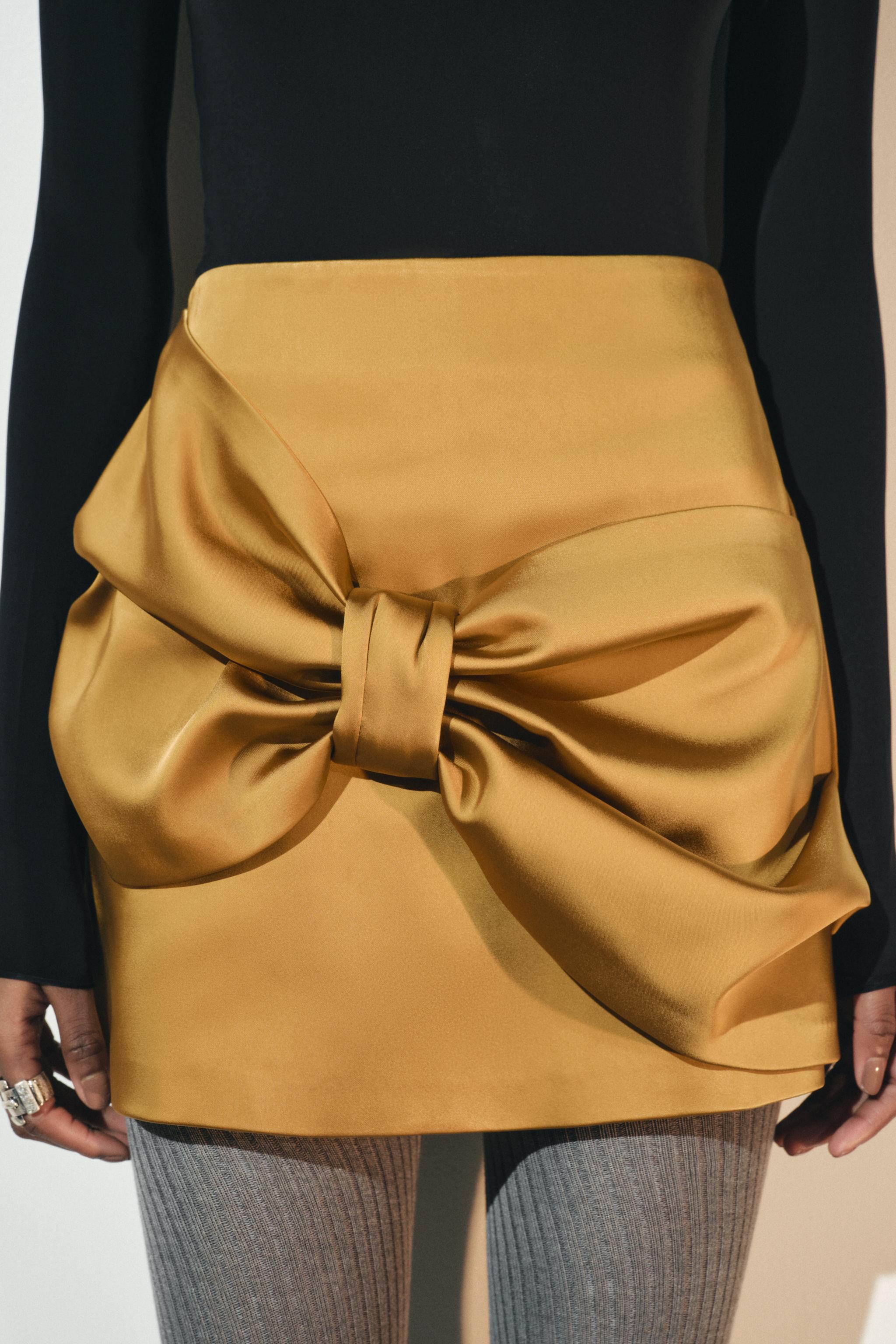 SATIN EFFECT BOW SKIRT ZW COLLECTION Golden ZARA Canada