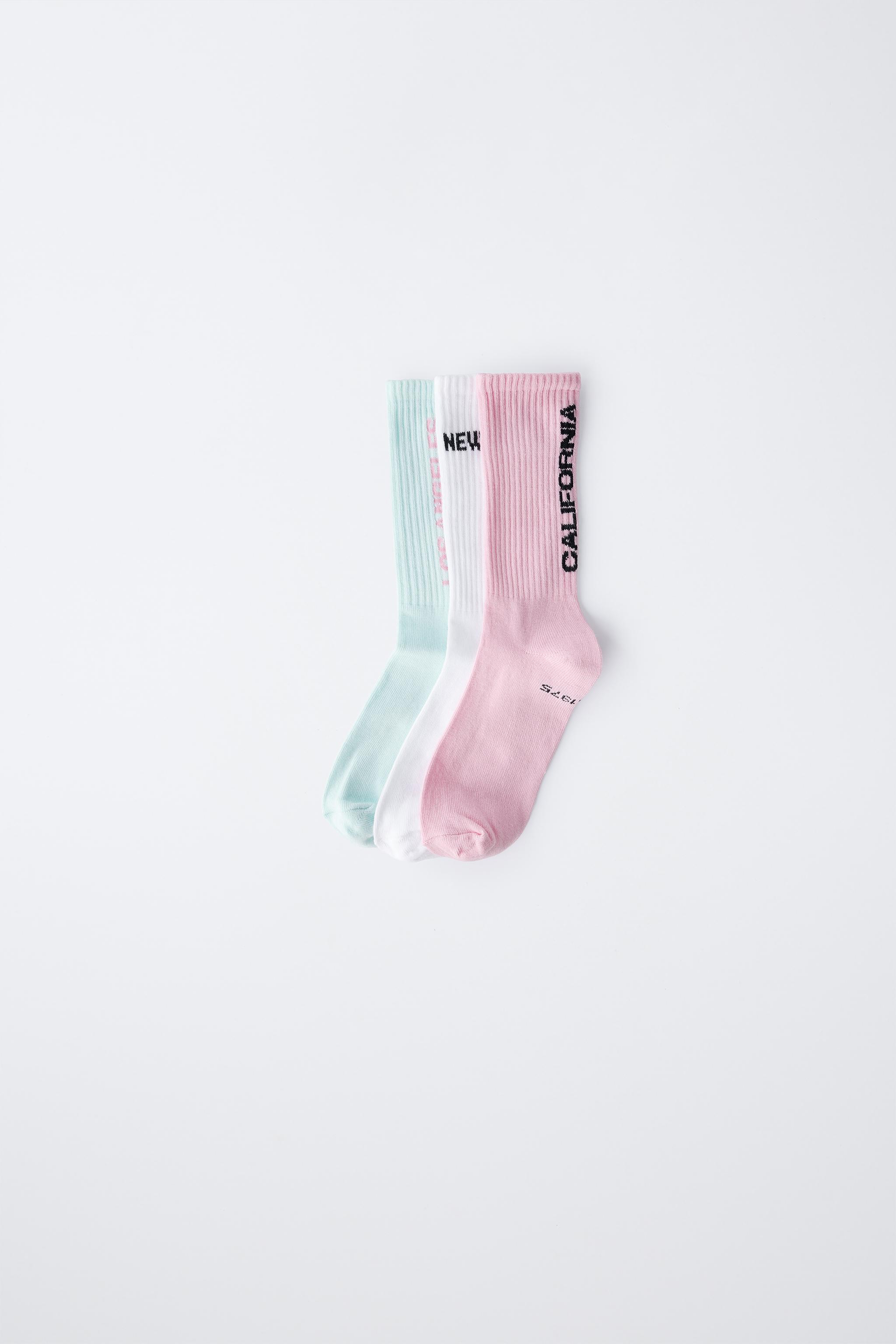 THREE-PACK OF TEXT PRINT LONG SOCKS - Pink | ZARA United States