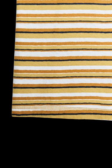 Zara STRIPED T-SHIRT - Ecru / Green