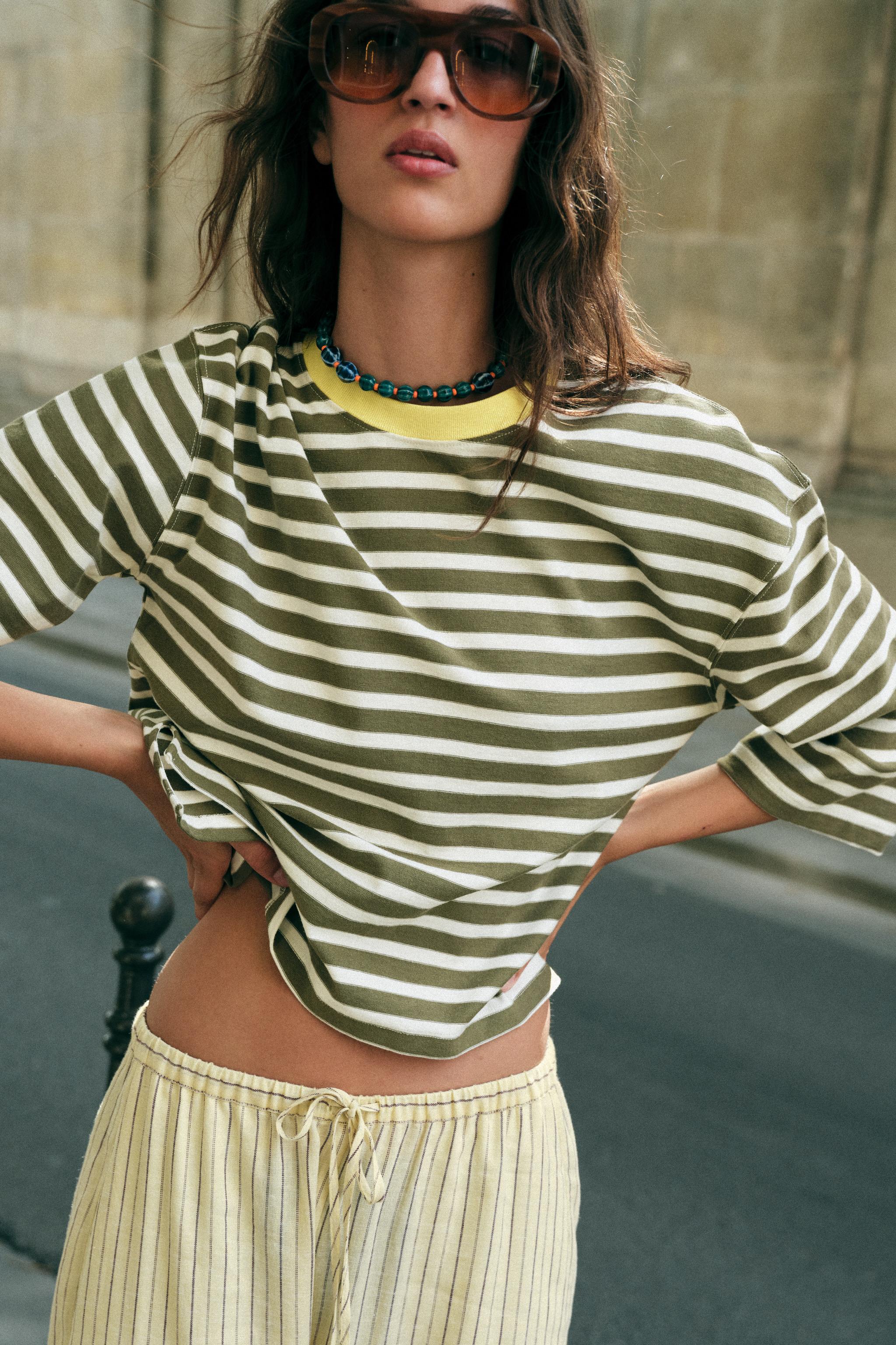 Zara KONTRAST ÇİZGİLİ T-SHIRT görsel 6