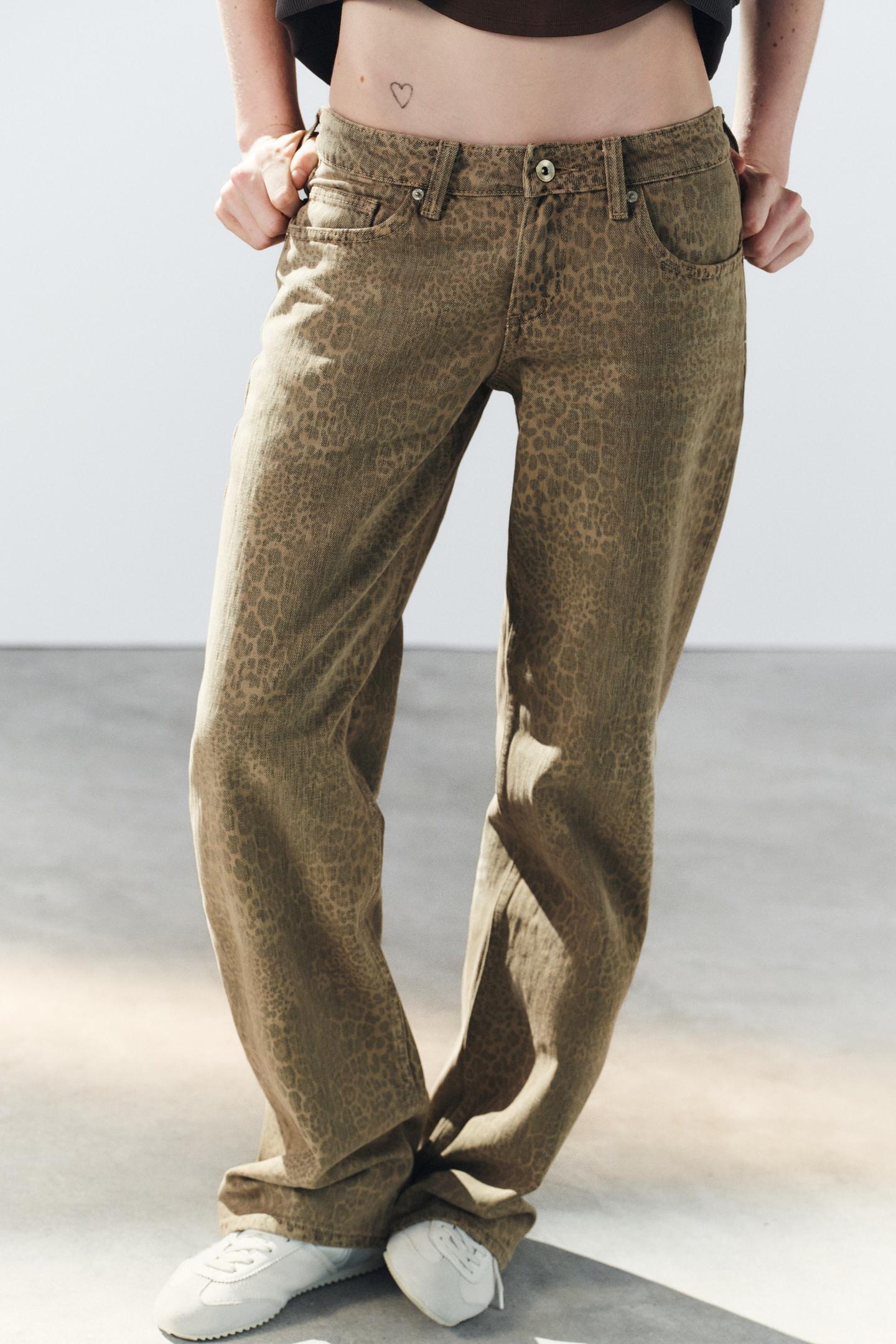 Женские джинсы Zara Trf Animal Print Low-Rise Wide-Leg, цвет: Леопардовый — фото 2