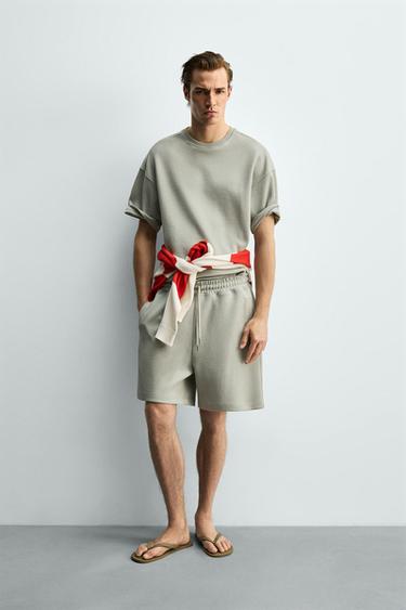 ШОРТЫ-ДЖОГГЕРЫ RELAXED FIT ИЗ ТКАНИ INTERLOCK — ЛИНЯЛЫЙ ЗЕЛЕНЫЙ от Zara — изображение 0