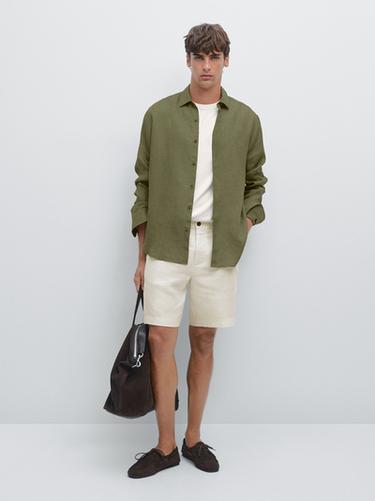 Zara 100% linen regular fit shirt - Light green - Image 0