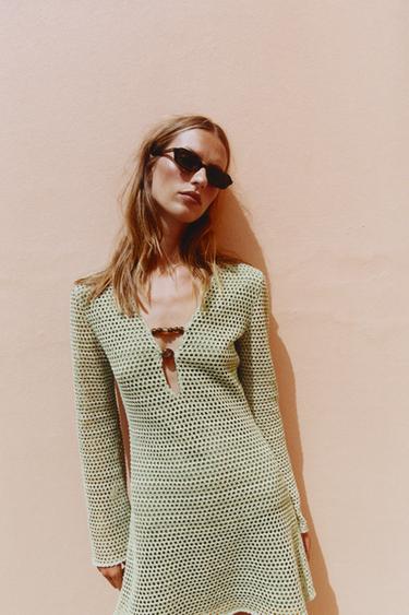 CROCHET MINI DRESS - Light khaki by Zara