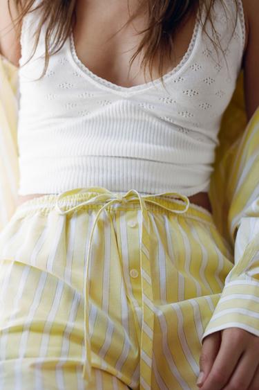 STRIPED PYJAMA BERMUDA SHORTS - Yellow by Zara - Image 1