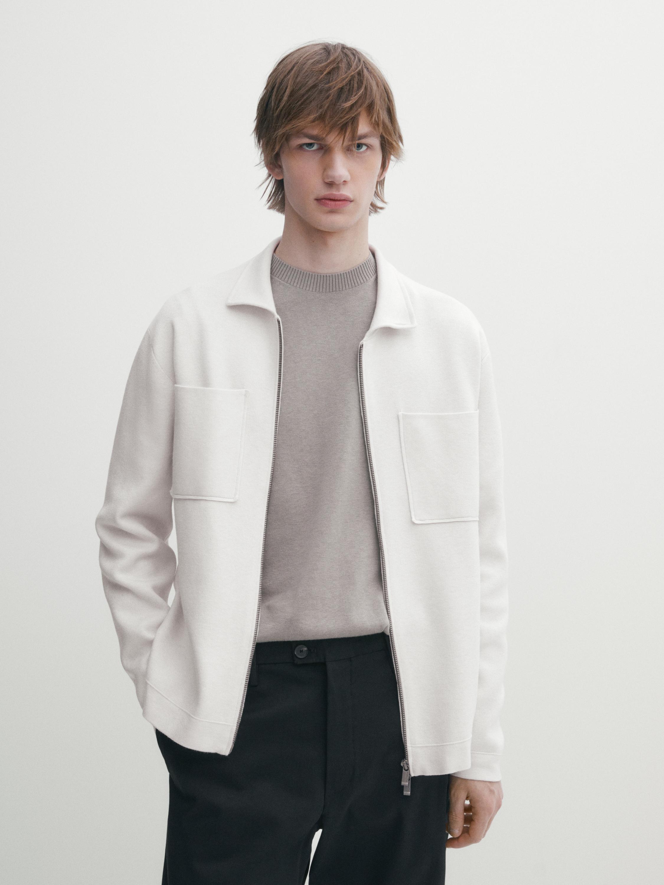 Knit cardigan with zip and shirt collar - Ice | ZARA United States