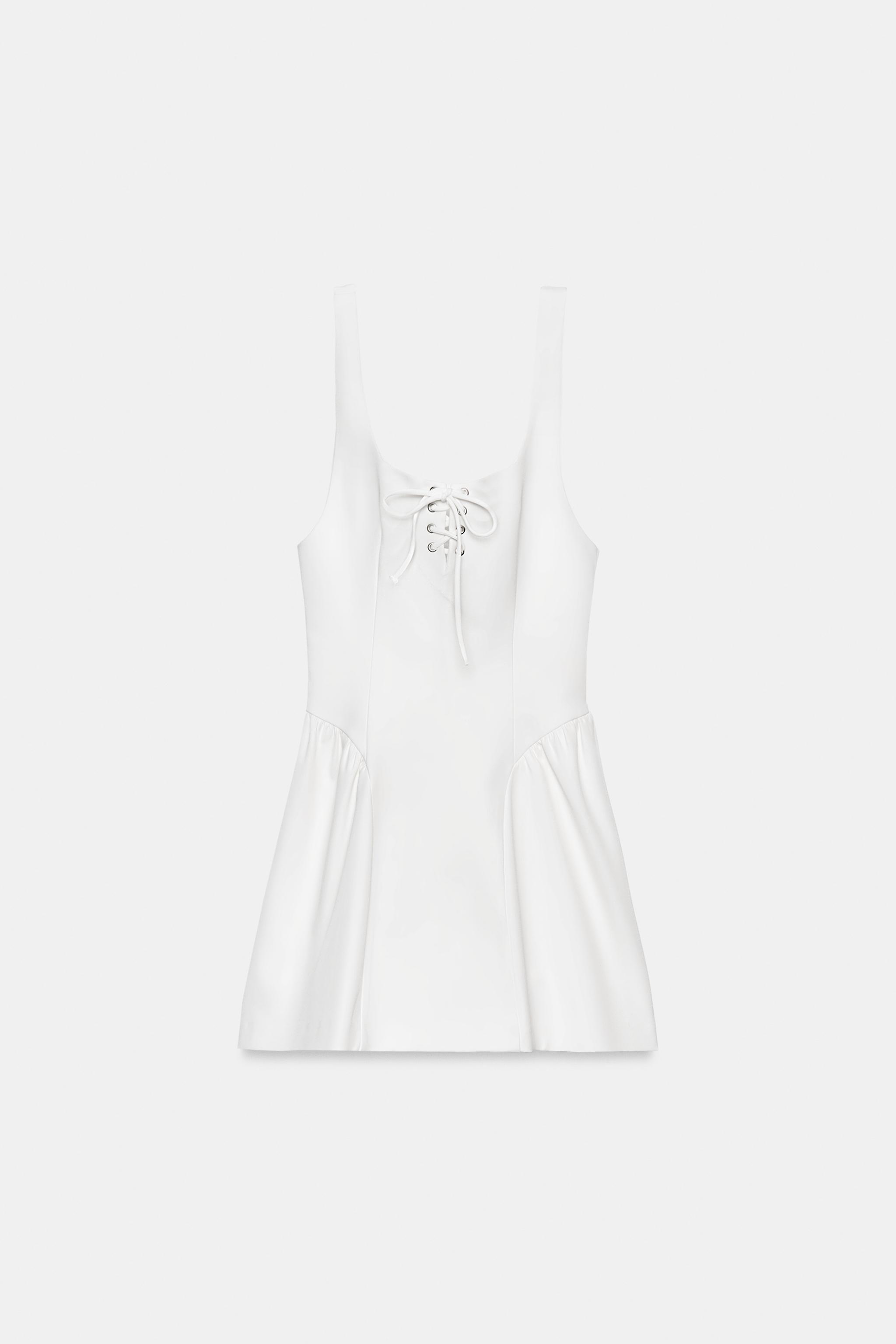 Женские платья Zara VOLUMINOUS LACE-UP MINI DRESS — фото 6