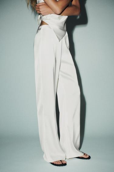 HIGH-WAIST SATIN TROUSERS - Ecru by Zara