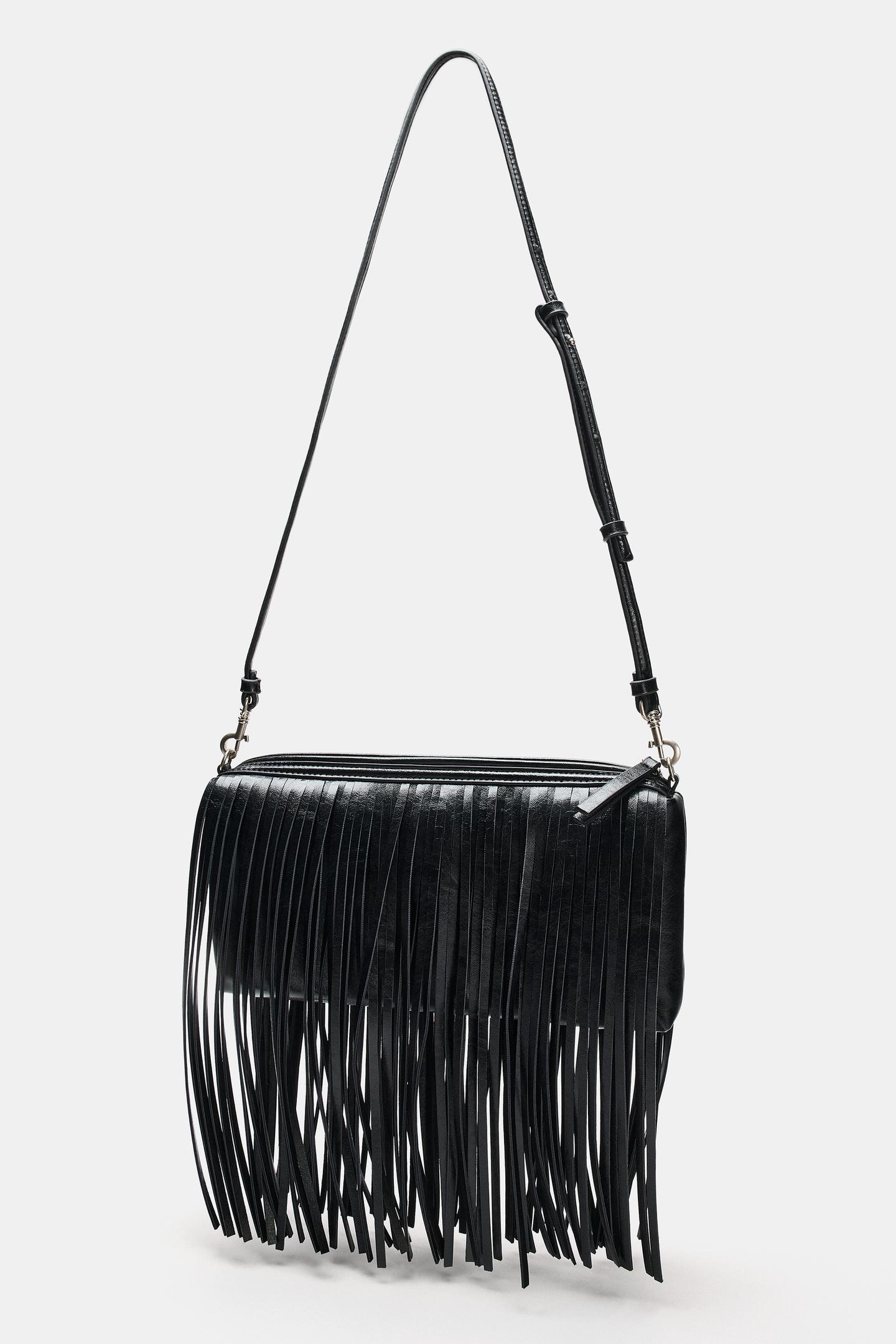 Женская сумка Zara Fringed Handbag, цвет: Чёрный — фото 4