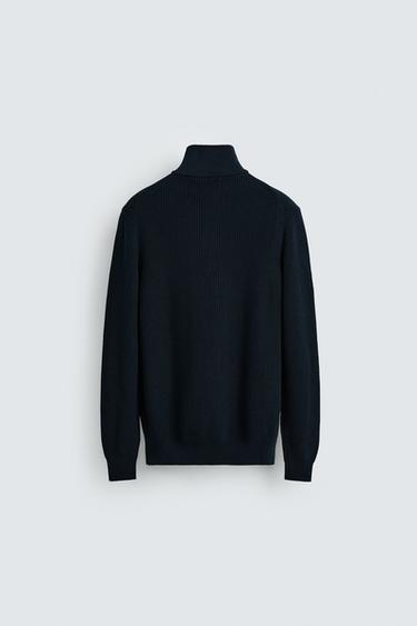 HIGH NECK ZIP-UP SWEATER - Navy blue by Zara - Image 6
