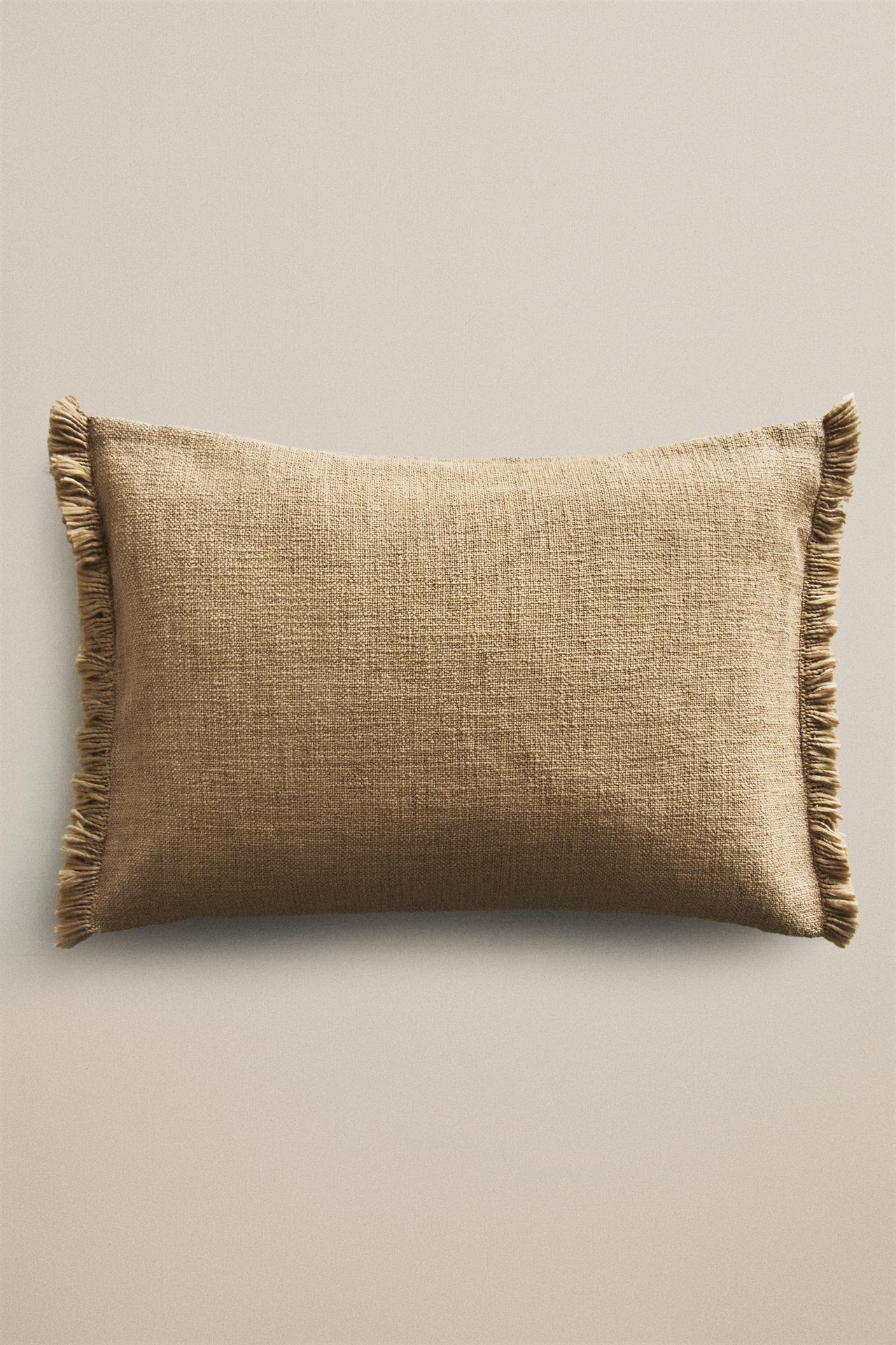 STRIPED FRINGE THROW PILLOW COVER — Sand