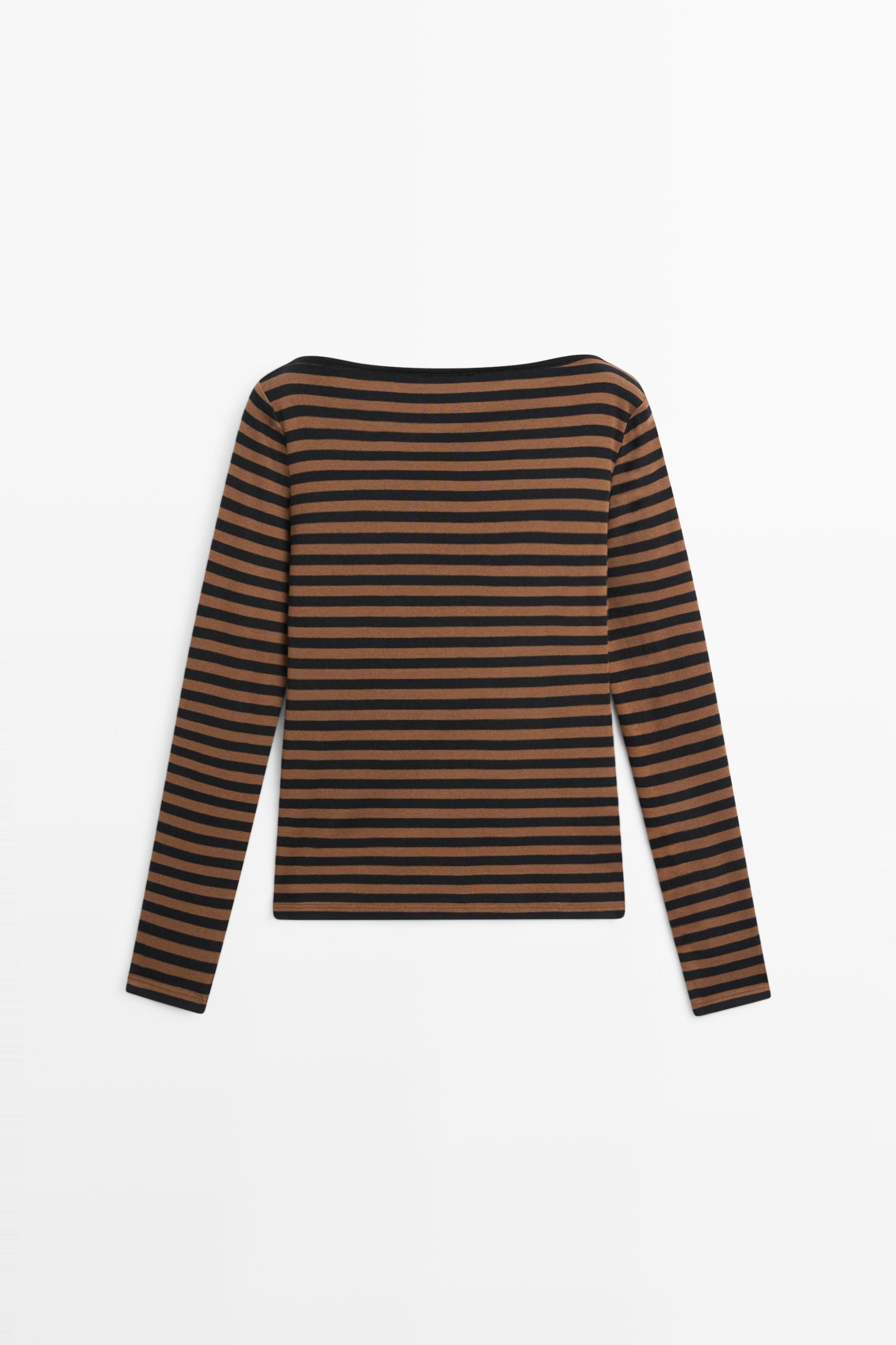 100% cotton striped boat neck T-shirt