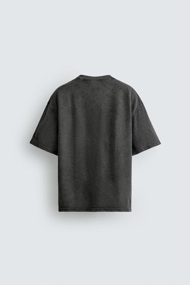 CAMISETA LAVADA ESTRUCTURA WAFFLE - Gris antracita de Zara