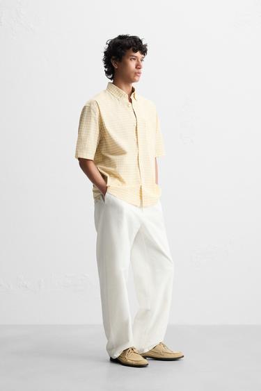 CHEMISE RELAXED FIT À CARREAUX - Jaune clair de Zara - Image 3