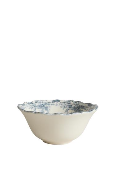 SNACKSCHALE AUS STEINGUT MIT BLUMENMOTIVEN - Blau von Zara