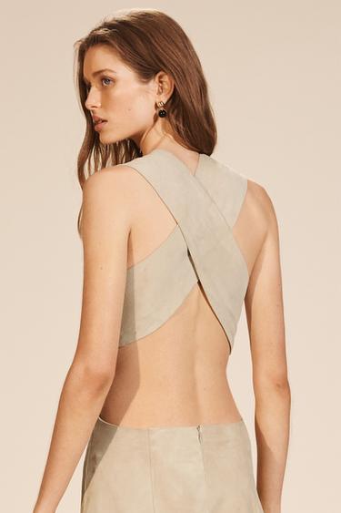 Zara LIMITED EDITION SUEDE CUT-OUT DRESS - Beige