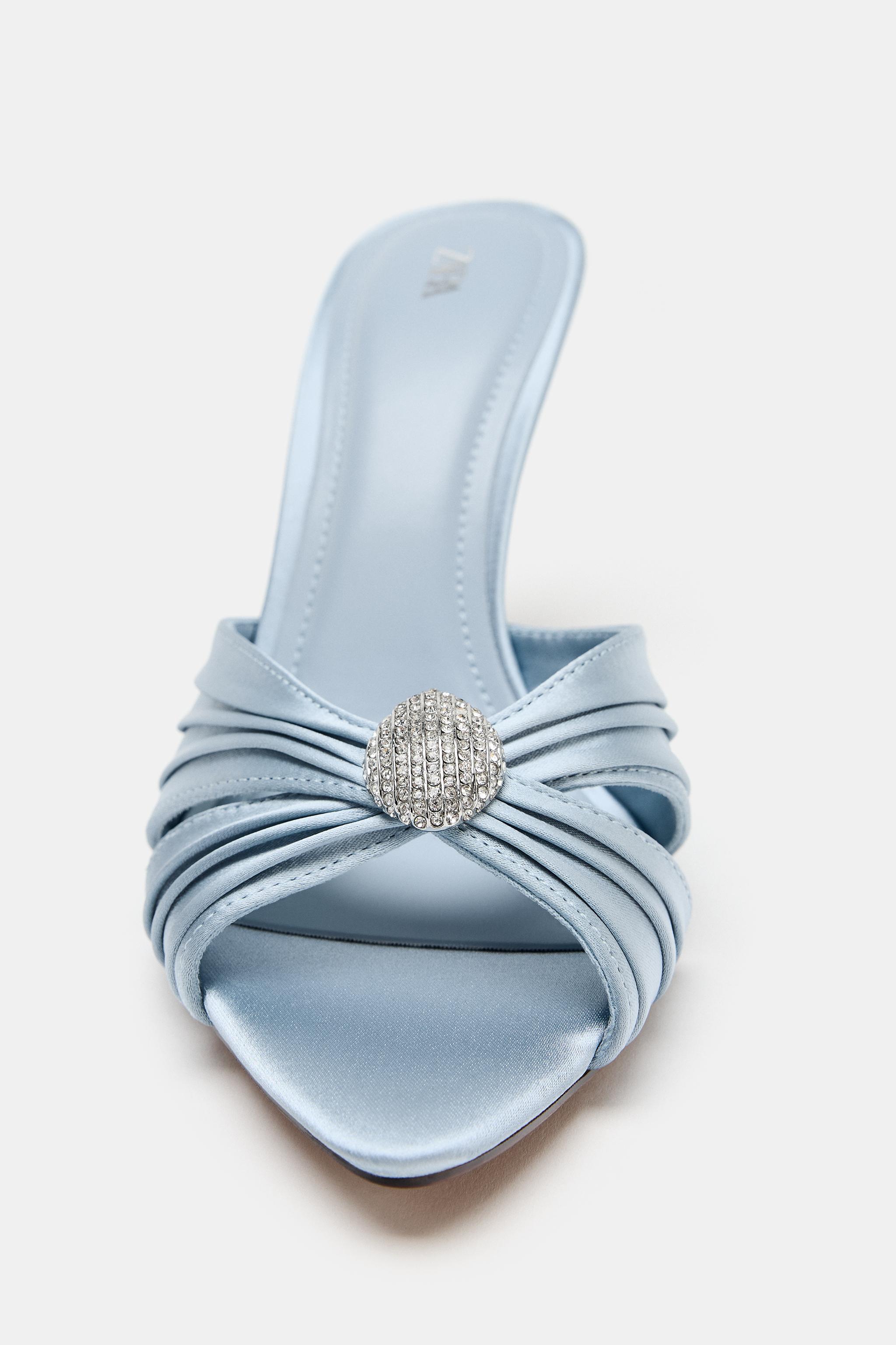 Женские сандалии Zara SATIN-EFFECT EMBELLISHED HEELED SANDALS — фото 3