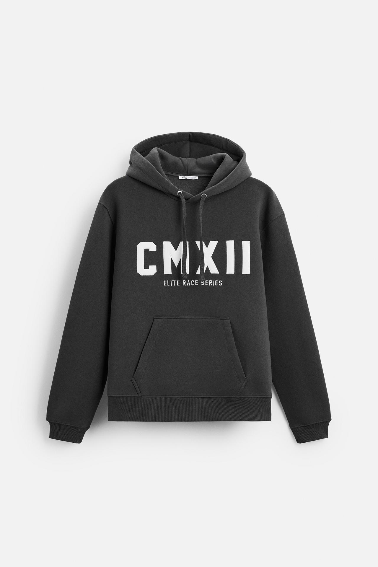HOODIE WITH SLOGAN PRINT - Anthracite grey by Zara