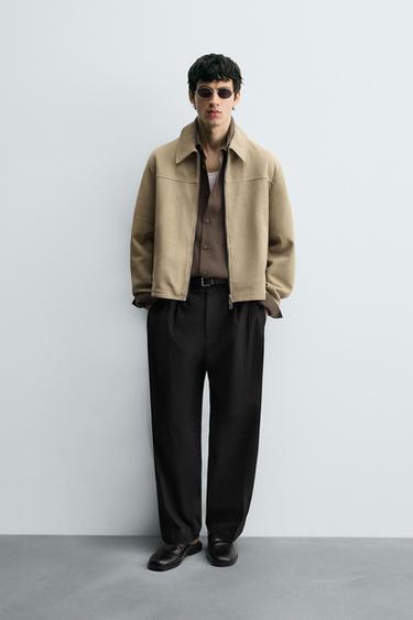 SUEDE LEATHER JACKET - Light khaki by Zara - Image 0