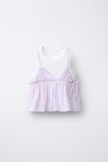 GESTREIFTES TOP MIT RIPP-T-SHIRT - Rosa von Zara