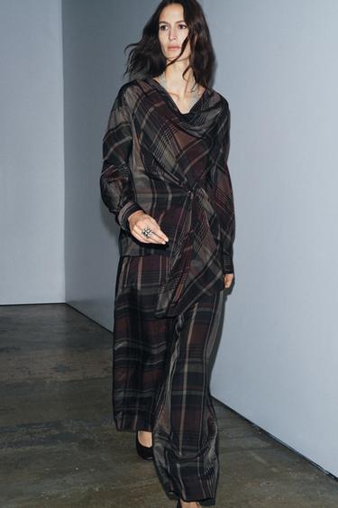 PANTALÓN BALLOON CUADROS ZW COLLECTION - Azul de Zara