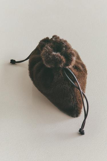 FAUX FUR MINI BAG - Chocolate Brown by Zara