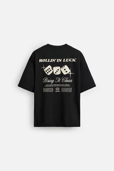 Zara DICE PRINT T-SHIRT - Black