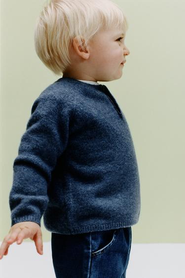 Zaras STICKAD TRÖJA MED KNAPPSLÅ - Blå medel