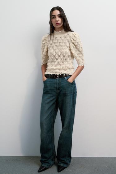 Zara ROMANTIC RIB KNIT SWEATER - Ecru