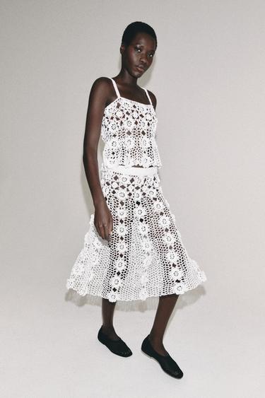 CROCHET KNIT FLORAL TOP - White by Zara