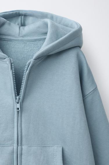 Zara HOODED ZIP SWEATSHIRT - Light blue